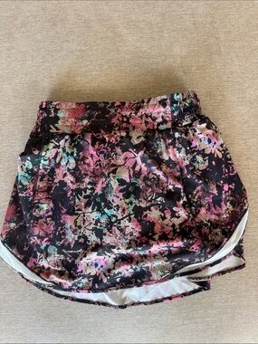 lululemon athletica Black, Pink & Teal Printed Running Skirt with Under Shorts
